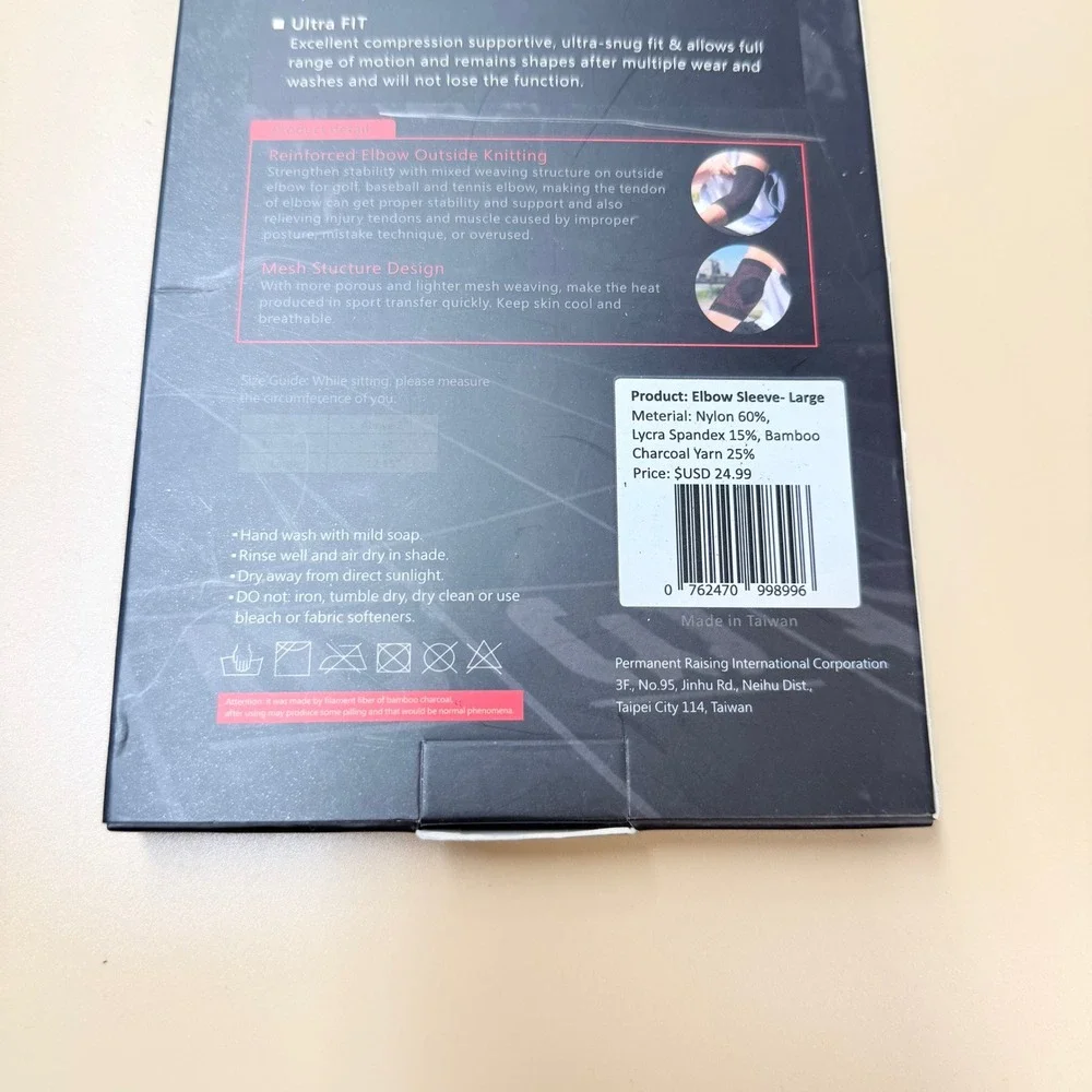 FabuLux Bamboo Charcoal Elbow Sleeves Compression Support Large Black New